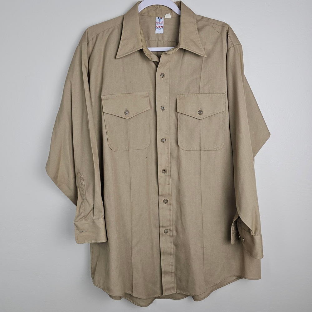 Flying Cross Shirt Mens 17.5 Tan USN Regulation Poplin Military Utility Shirt